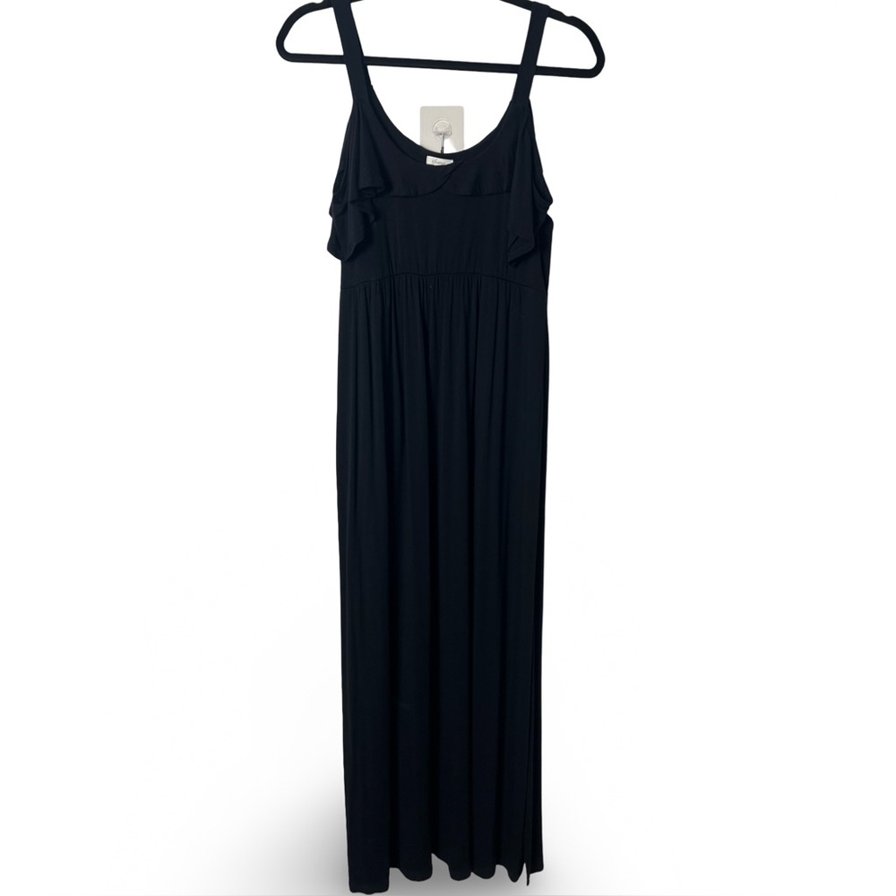 Soma Women’s Black Cold Shoulder Maxi Dress w/ Ruffle Detail & Pockets Sz M Long